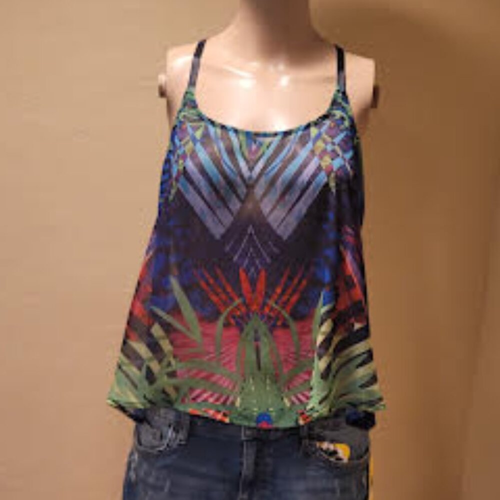 NWT Decree sheer vibrant colored adjustable strap tank top - Size Medium - Picture 7 of 8